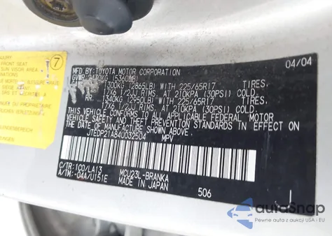 2004 Toyota Highlander Limited V6 from USA, damaged, VIN JTEDP21A840032504